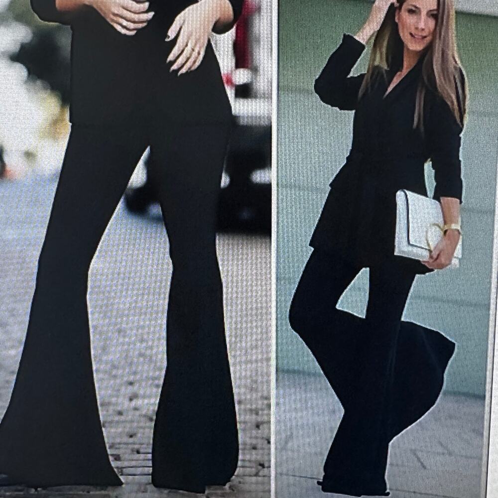 Zara Woman Dressy Formal Black High Waisted Bell Bottom Flared Pants Women's M
